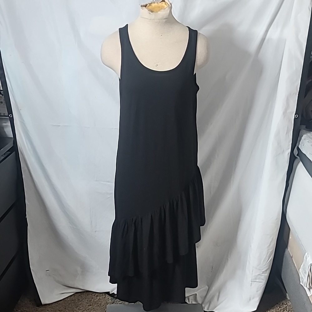 Black Knee-Length Asymmetrical Ruffled Sundress for Night Out